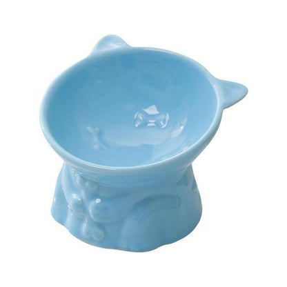 Cute Ceramic Cat Bowl Tall Cat Food Bowl. - linilee