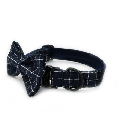 Collar with Bowtie - Navy Blue Plaid Bowtie dog collar - linilee