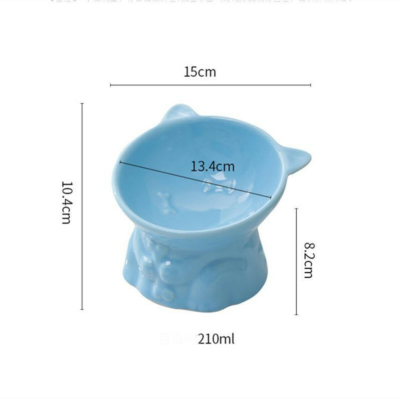 Cute Ceramic Cat Bowl Tall Cat Food Bowl. - linilee