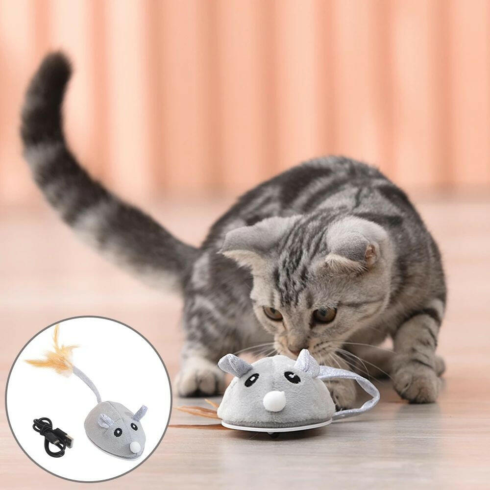 Cat Toy USB Rechargeable Flocking Mouse. - linilee